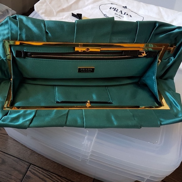 *SOLD* Prada raso satin clutch in teal - Picture 2 of 8
